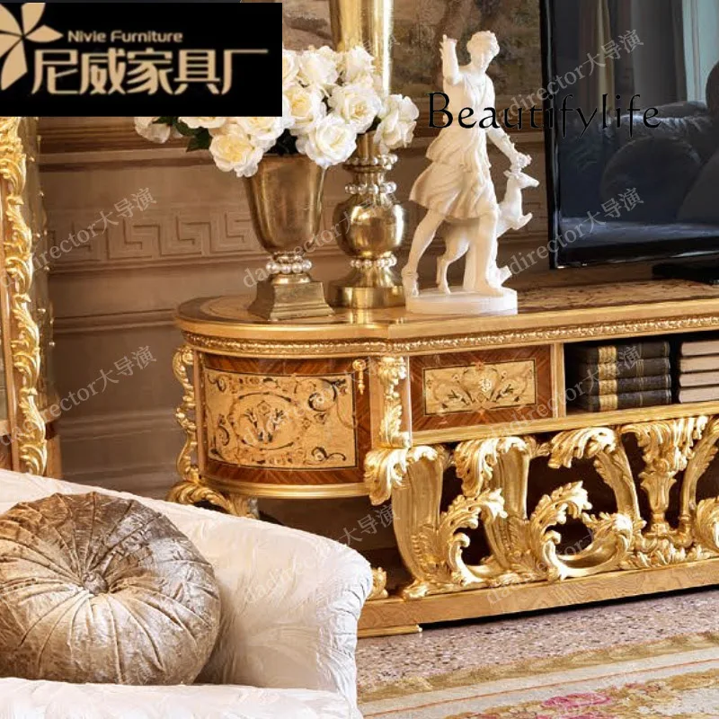 Роскошный шкаф для телевизора из цельного дерева французская гостиная золотая