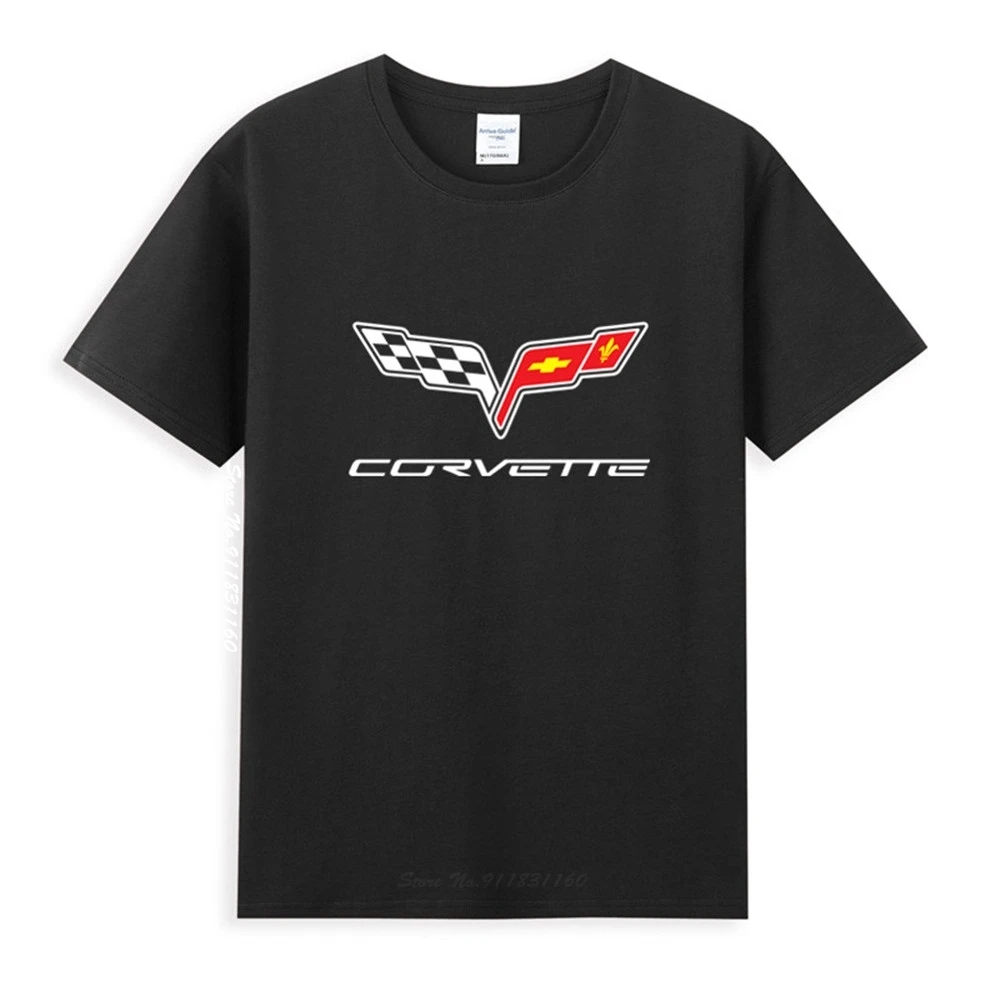 

Chevrolet Corvette Flag Logo Classic Black T-Shirt Homme Summer Tops Short Sleeve Tee Shirt Pure Cotton Style
