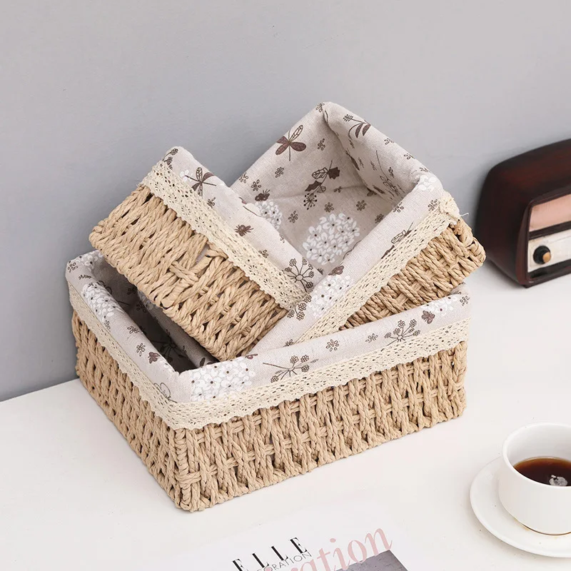 

Modern Handmade Wicker Storage Baskets Snacks Fruit Debris Cosmetic Laundry Finishing Basket Hand Woven Rattan Desktop Organizer