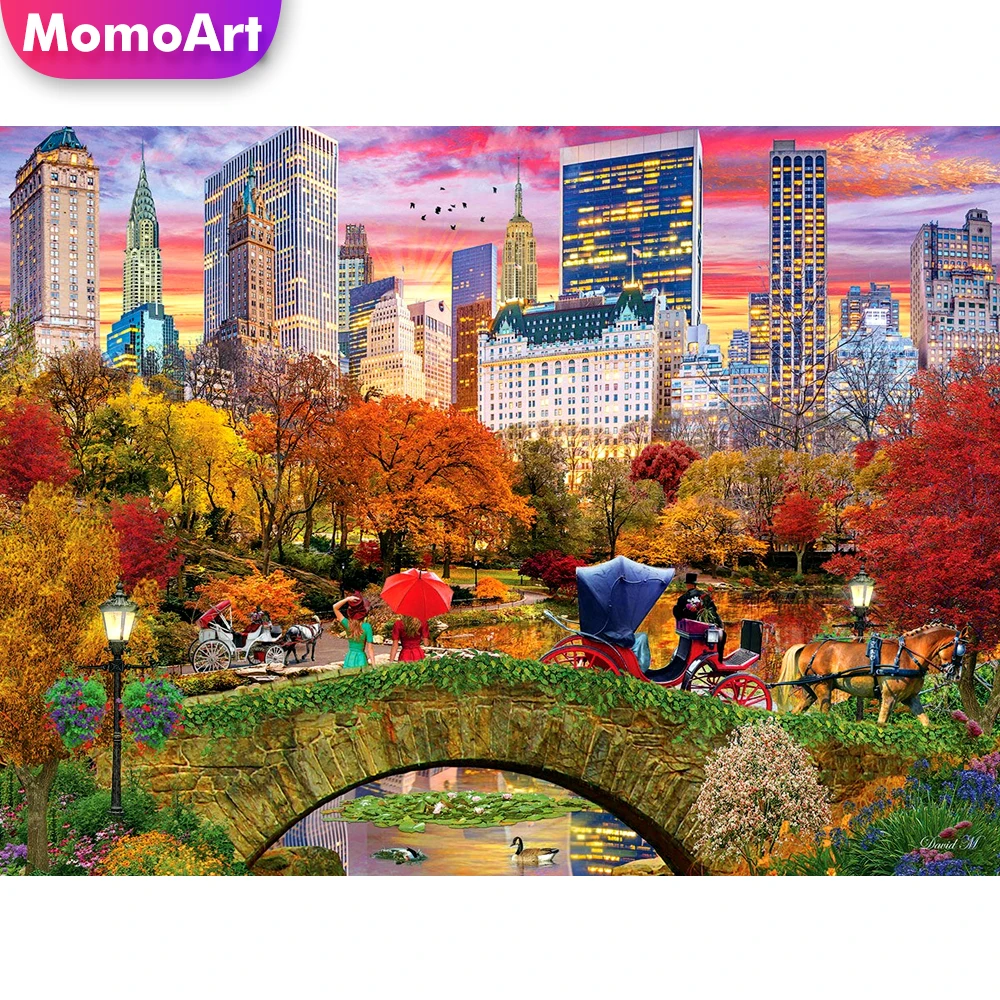 

MomoArt алмазная живопись 5D мост мозаика строительство полная квадратная Алмазная вышивка пейзаж наборы для вышивки крестиком городской Деко...