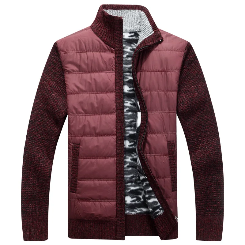 Fleece Sweater Coat Men Autumn Winter Thick Warm Patchwork Wool Cardigan Zipper Slim Fit Knitted Jackets Fashion Male Clothing