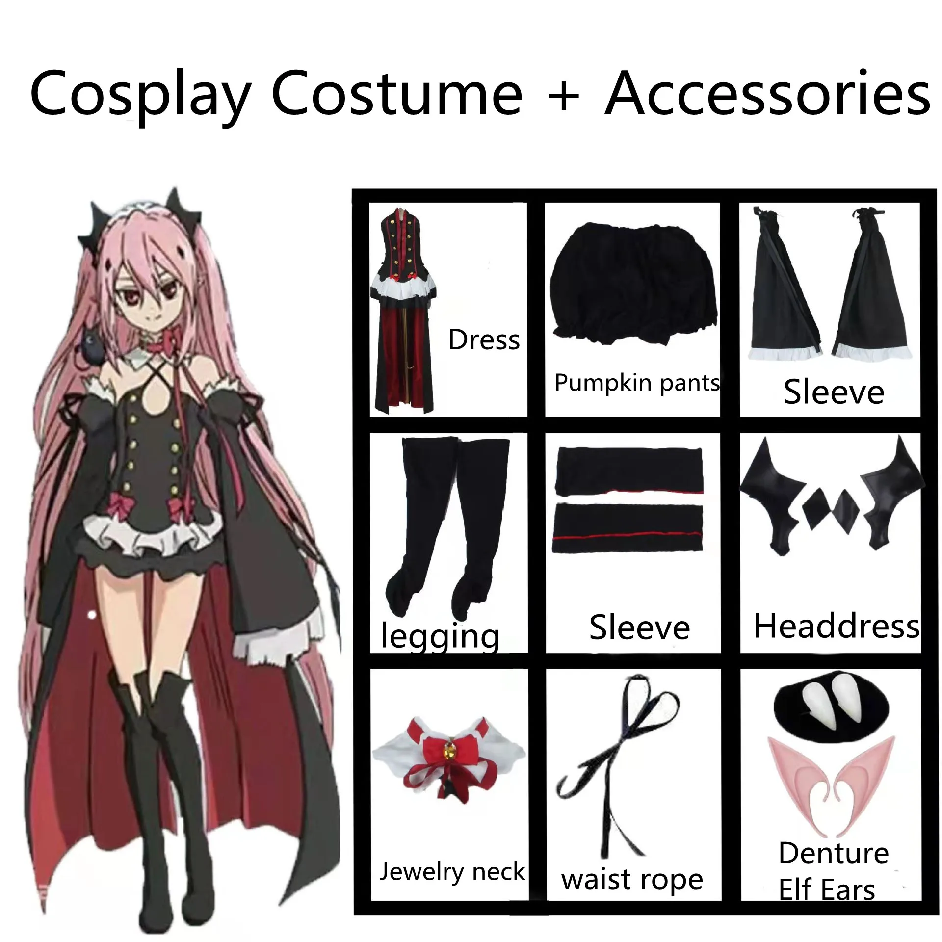Anime Seraph of The End Krul Tepes Cosplay Costume Woman Dress Halloween Vampire Role Clothing Suit Wig Accessories images - 6