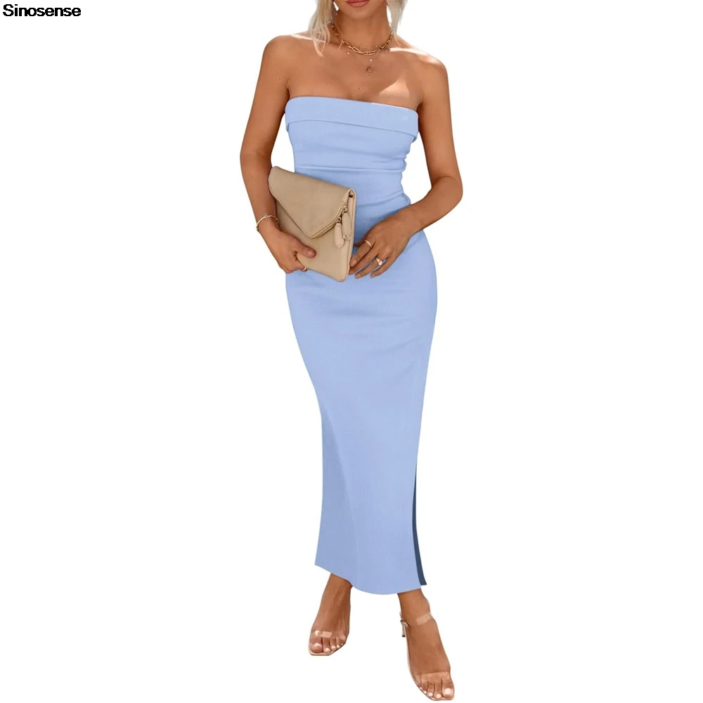 Женское летнее облегающее платье-макси трикотажное Ребристое платье без