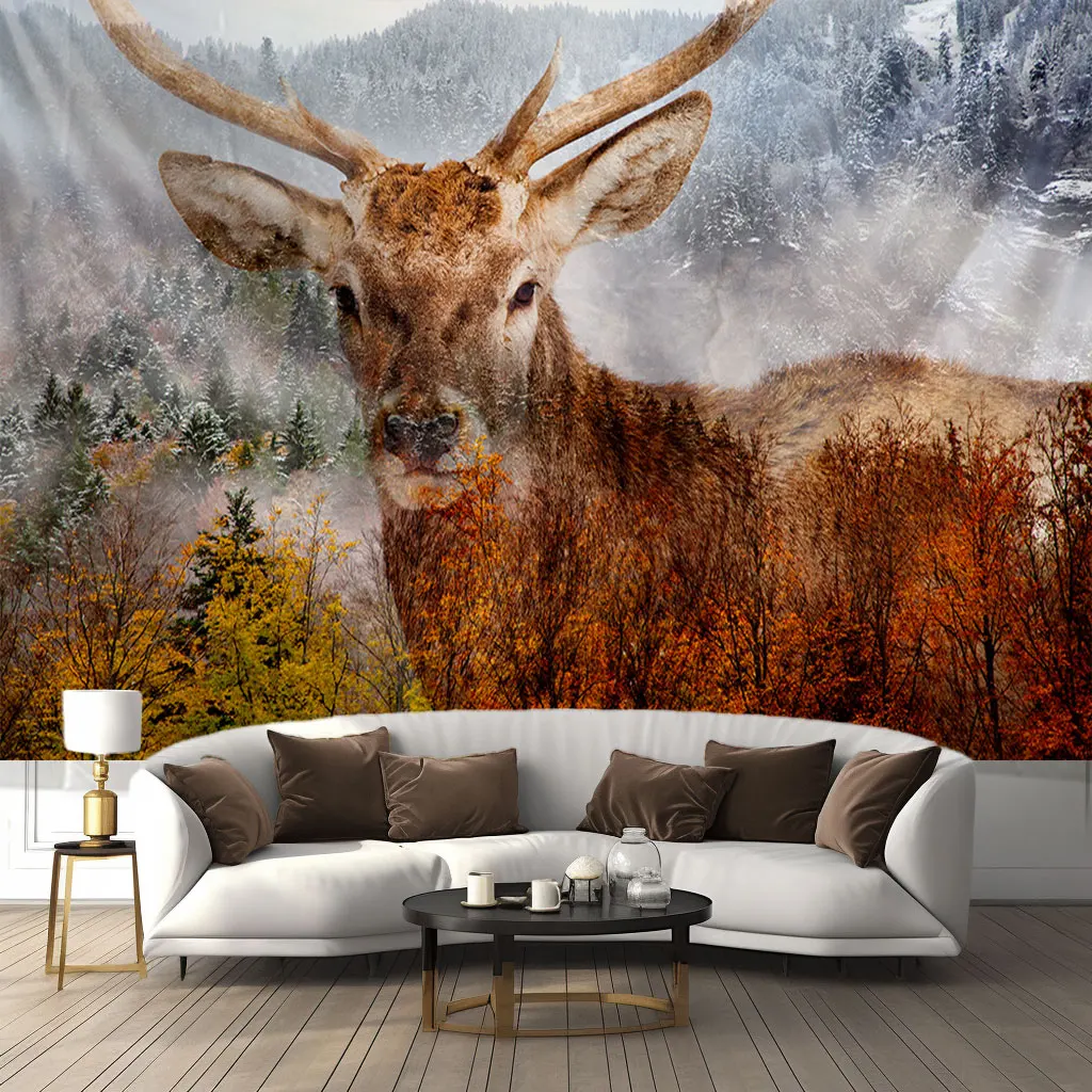 Настенный гобелен с изображением леса лося цветочный настенный домашний дом