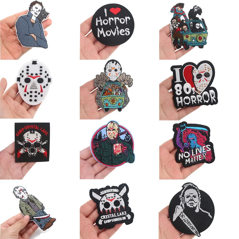 

Horror Movie Killer Badge Punk Embroidery Patches Sewing Clothes Backpack DIY Decorative Iron-on Patches Stickers