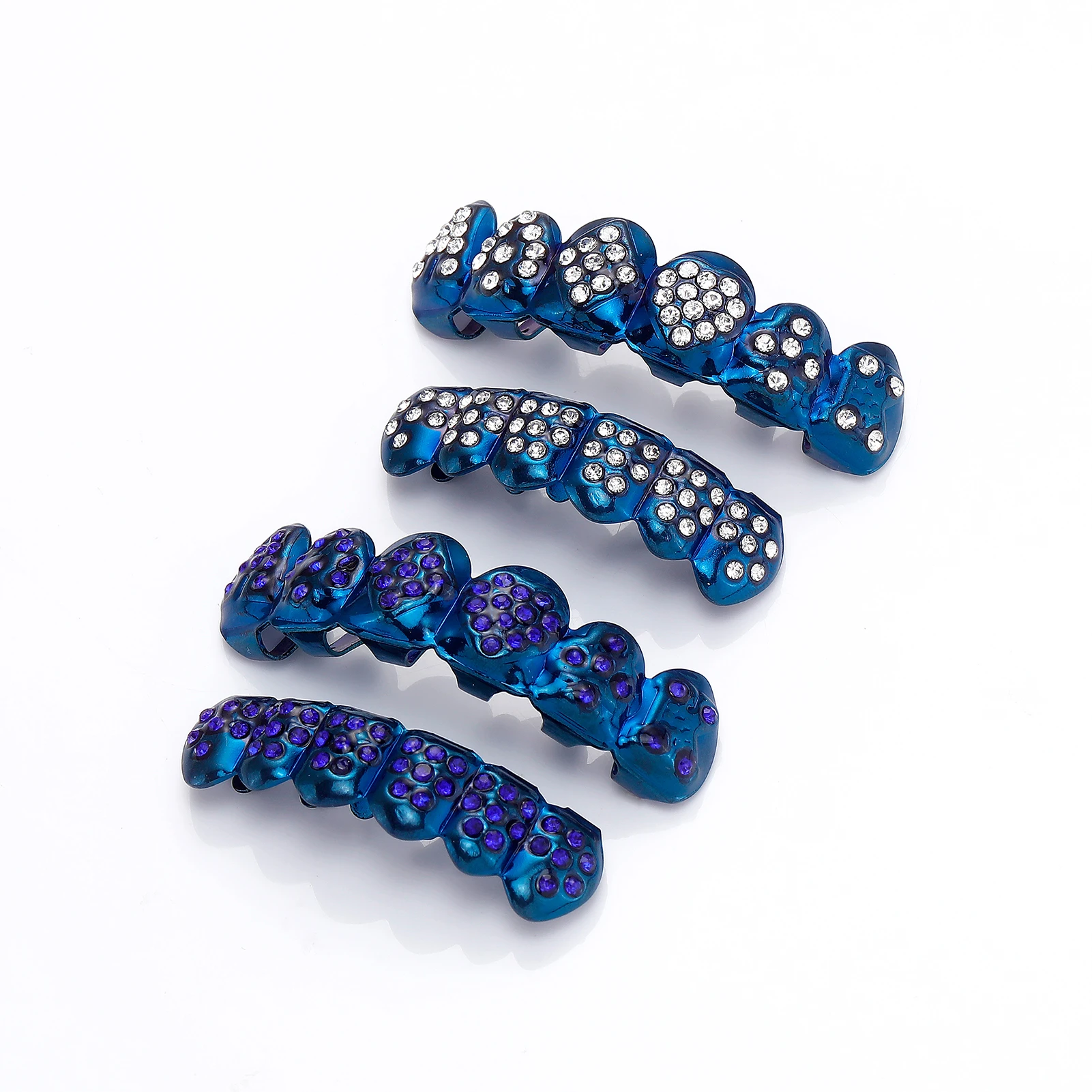 Фото TOPGRILLZ HipHop Bling Iced out CZ Blue Teeth Grillz Caps For Unisex Cubic Zircon Micro Pave Top&Bottom Grills Set Party Jewelry №4