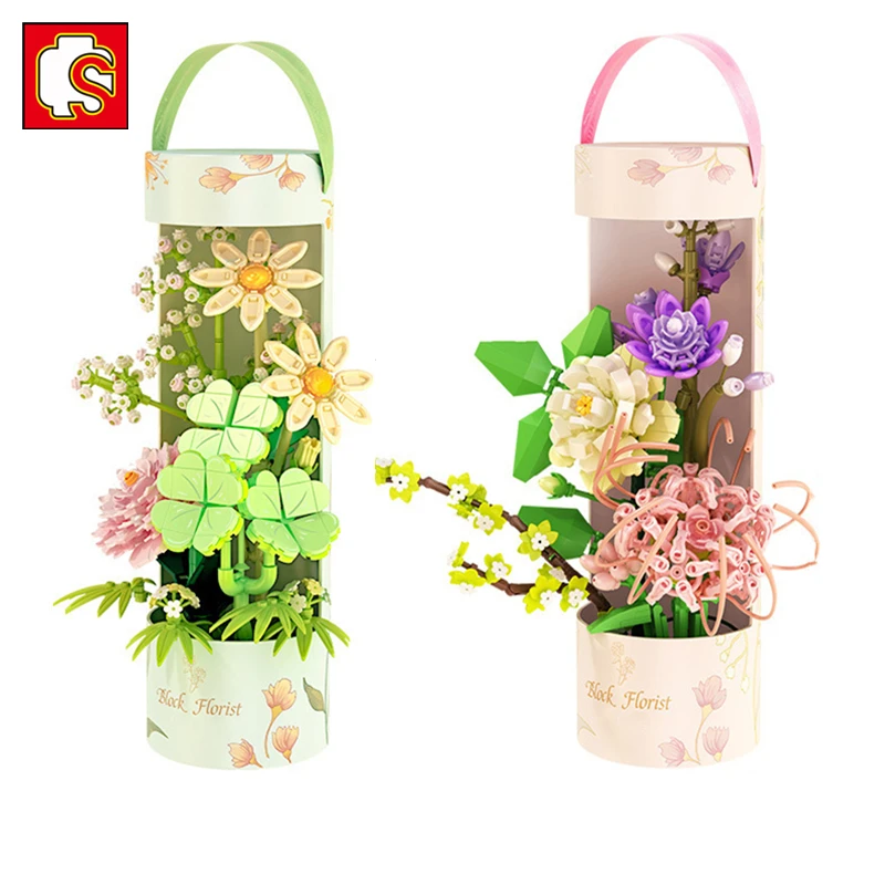 

SEMBO Home Decoration Flower Ture Bouquet Building Blocks MOC Florist Ornaments Model Bricks Toys For Girls Valentines Day Gifts