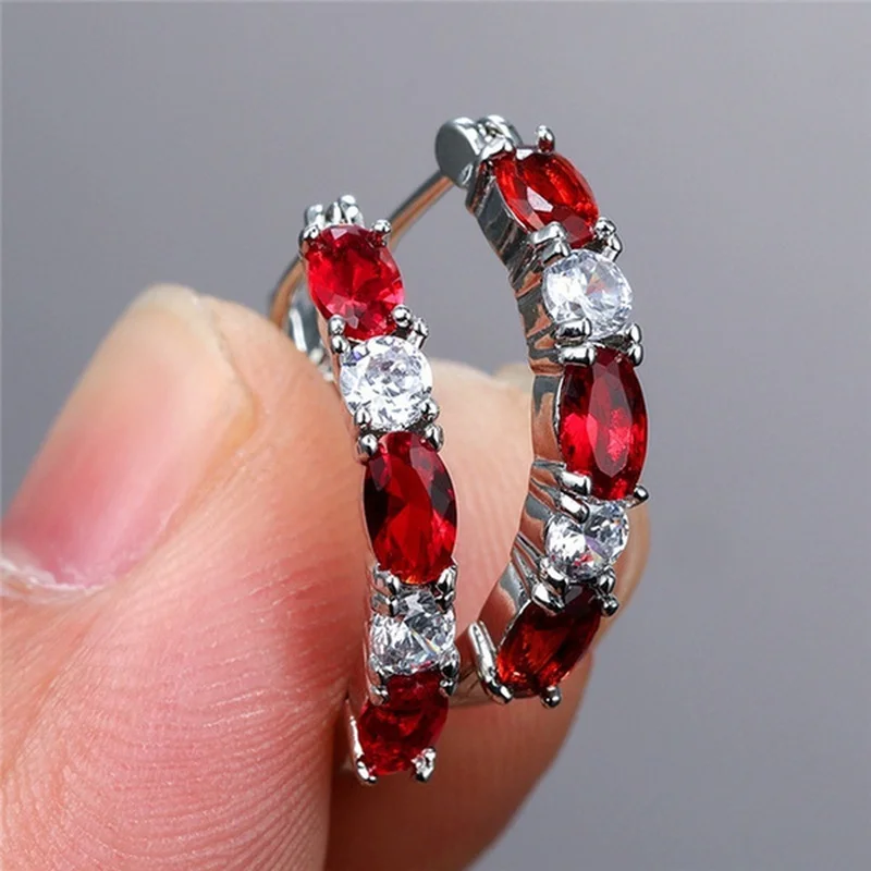 

Luxury Women red Hoop Earring Cubic Zirconia Hanging Earring Bling Bling Wedding Party Temperament Lady Fashion Jewelry kolczyki