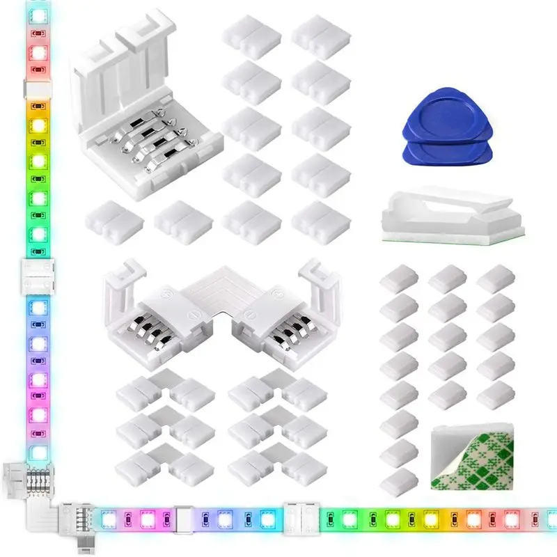 Фото 3X соединители для светодиодных лент, 4-контактные соединители для RGB LED-лент, бесшовные, L-образные соединители для светодиодных лент SMD 5050 №2