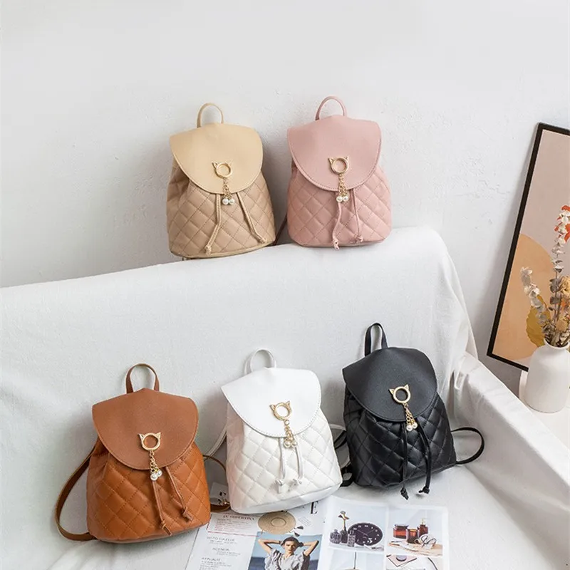 

Lingge schoolbag shoulder bag 2023 new pearl small backpack Korean personality outdoor crossbody bag Woman fashion backpack tote