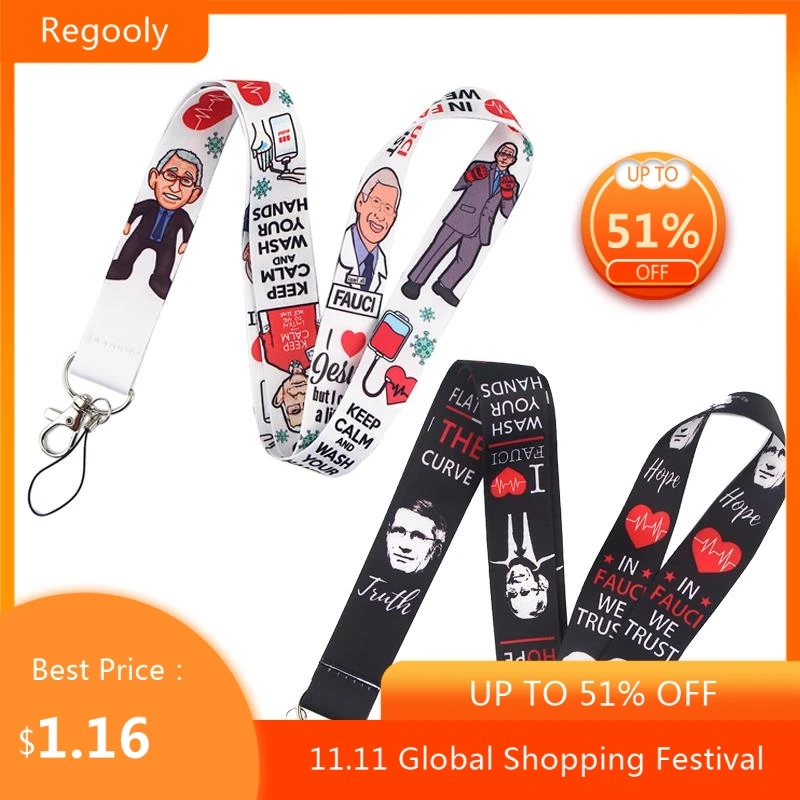 

Fauci Neck Strap Lanyards ID badge card holder keychain Mobile Phone Strap Gift Ribbon webbing necklace