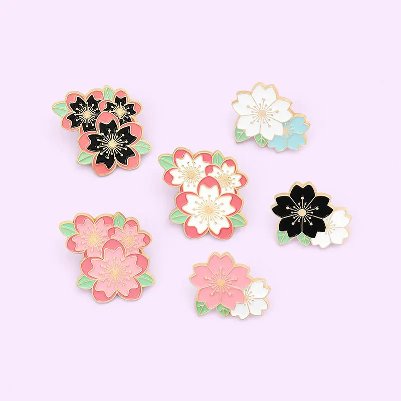 

Sweet Sakura Enamel Pin Pink White Cherry Blossom Brooches Bag Clothes Cartoon Flowers Lapel Badge Accessories Jewelry Gift