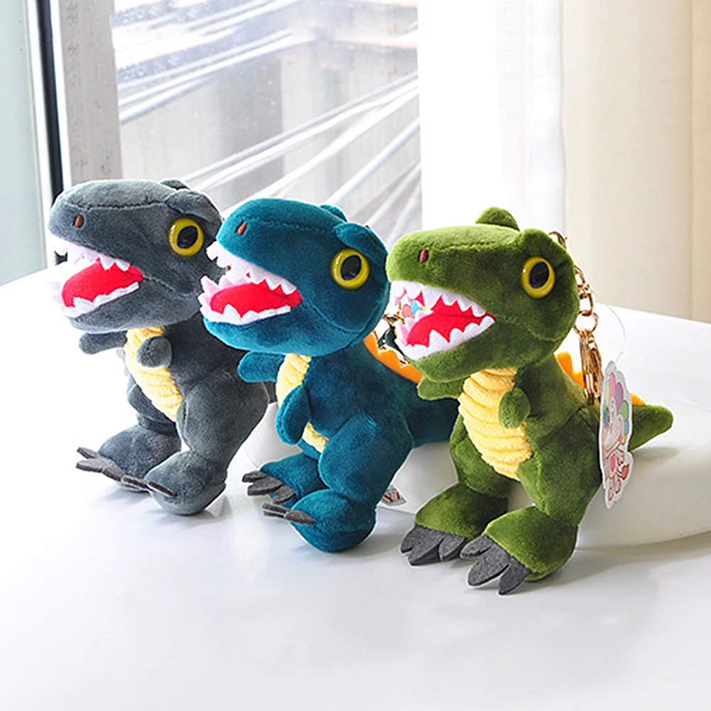 

13CM Cute Cartoon Dinosaur Plush Toy Pendant Super Soft Stuffed Doll Pendant With Metal Keychain