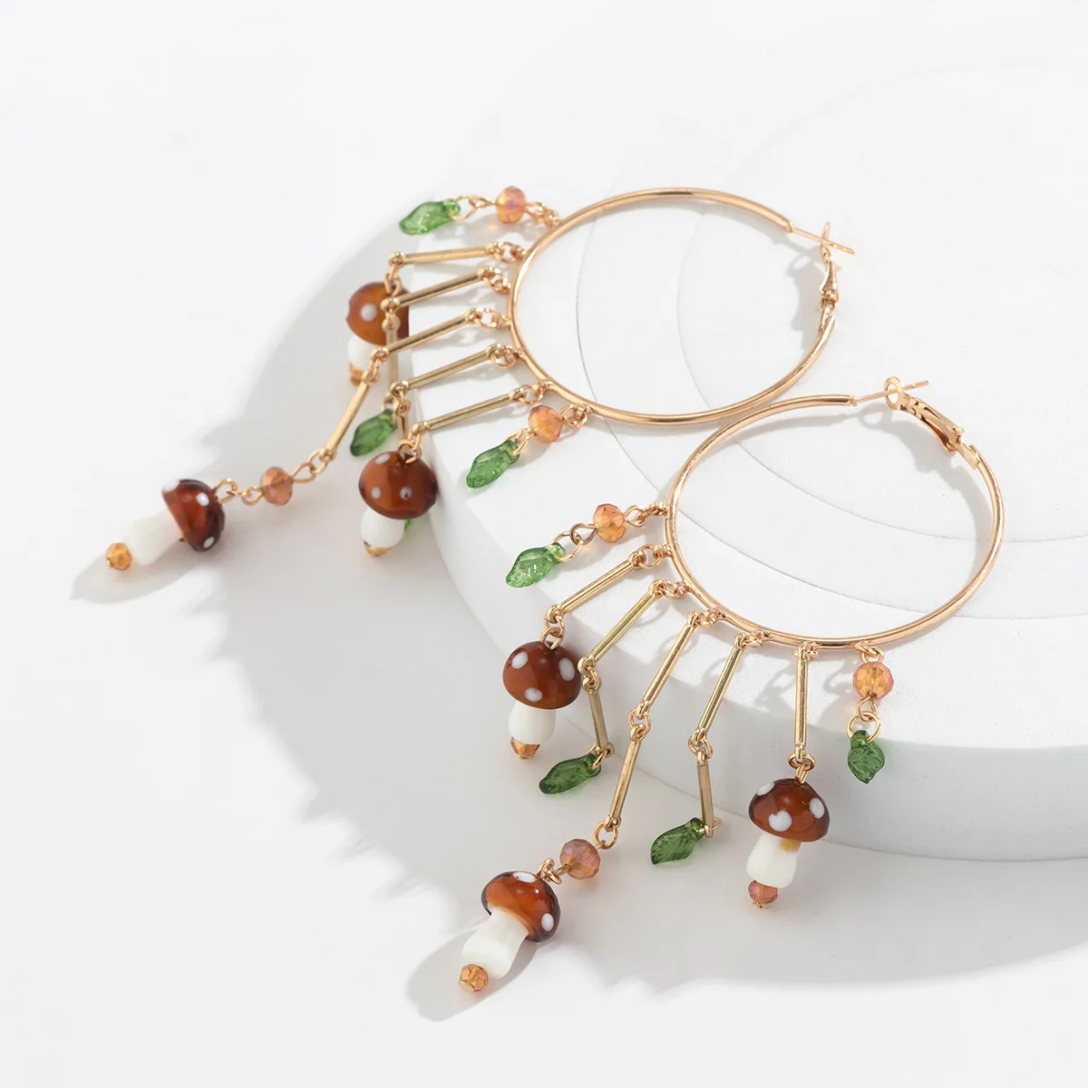 

Ethnic Wind Earrings Rustic Colorful Mushroom Leaves Tassel Earrings Y2k Cute Style Creative Handmade for Women Jewelry