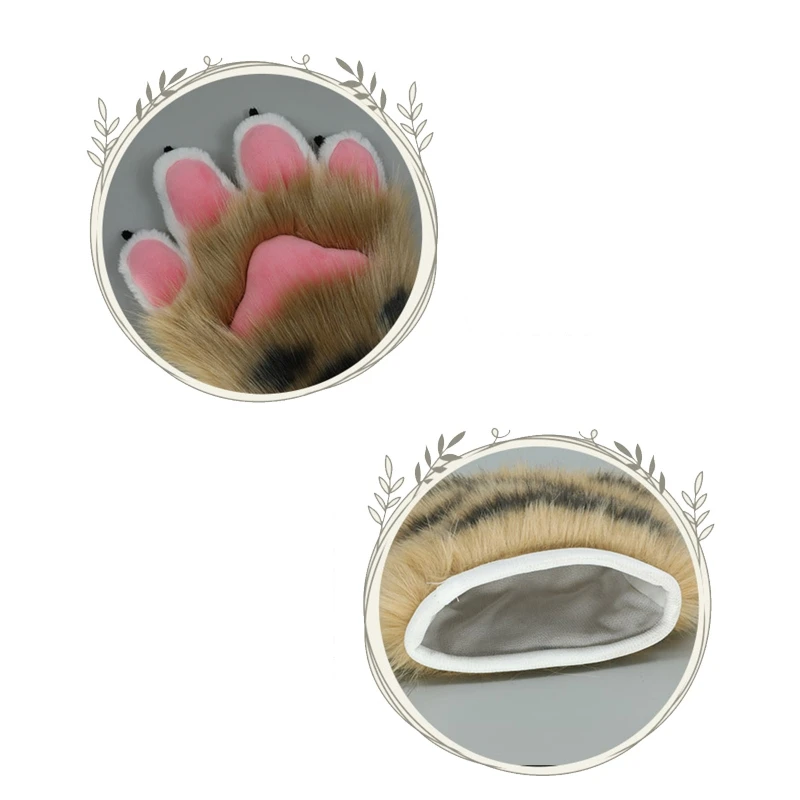 Женские зимние перчатки в форме мультяшной лапы тигра теплые плотные вязаные