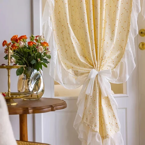 Полузатемняющие шторы с цветочным кружевом, французские винтажные дышащие оконные занавески из хлопка и льна для спальни, балкона