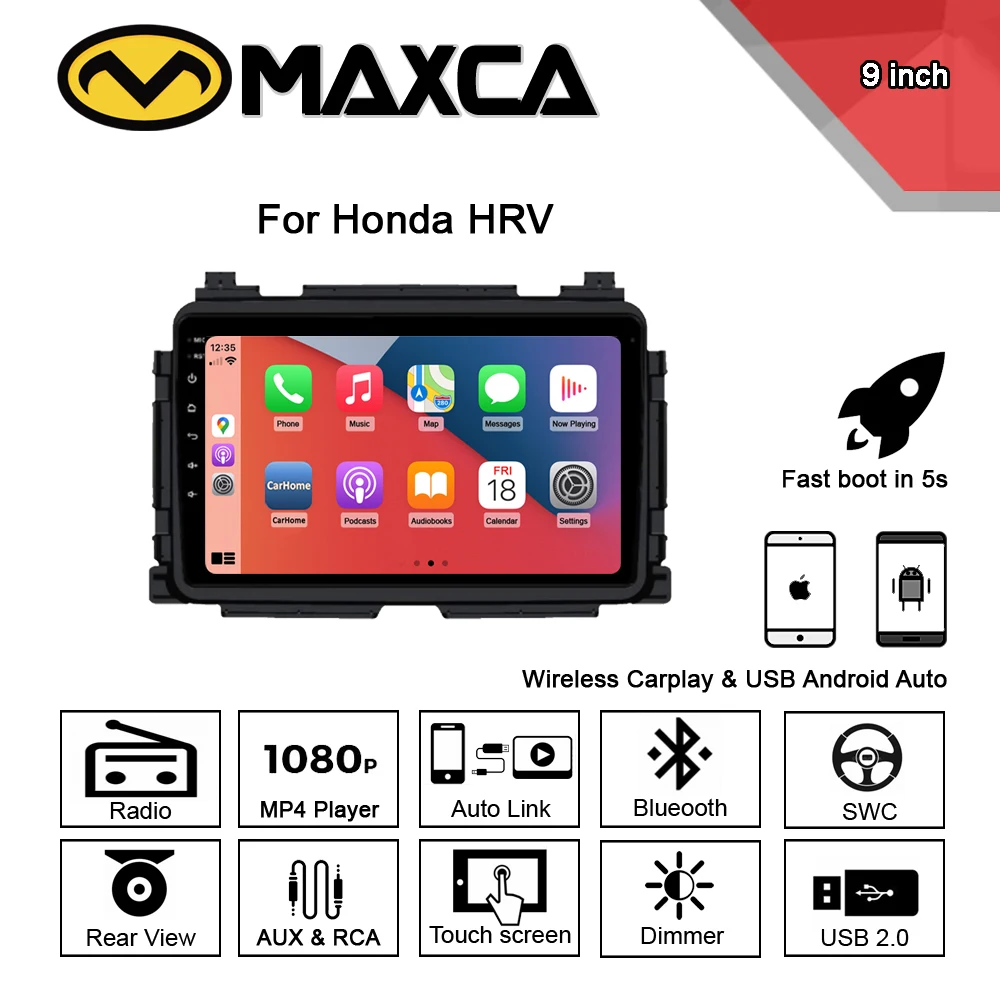 

MAXCA 9 inch Honda HRV Wireless Carplay Android auto 2 din radio For Honda HR-V Vezel Multimedia Video Player