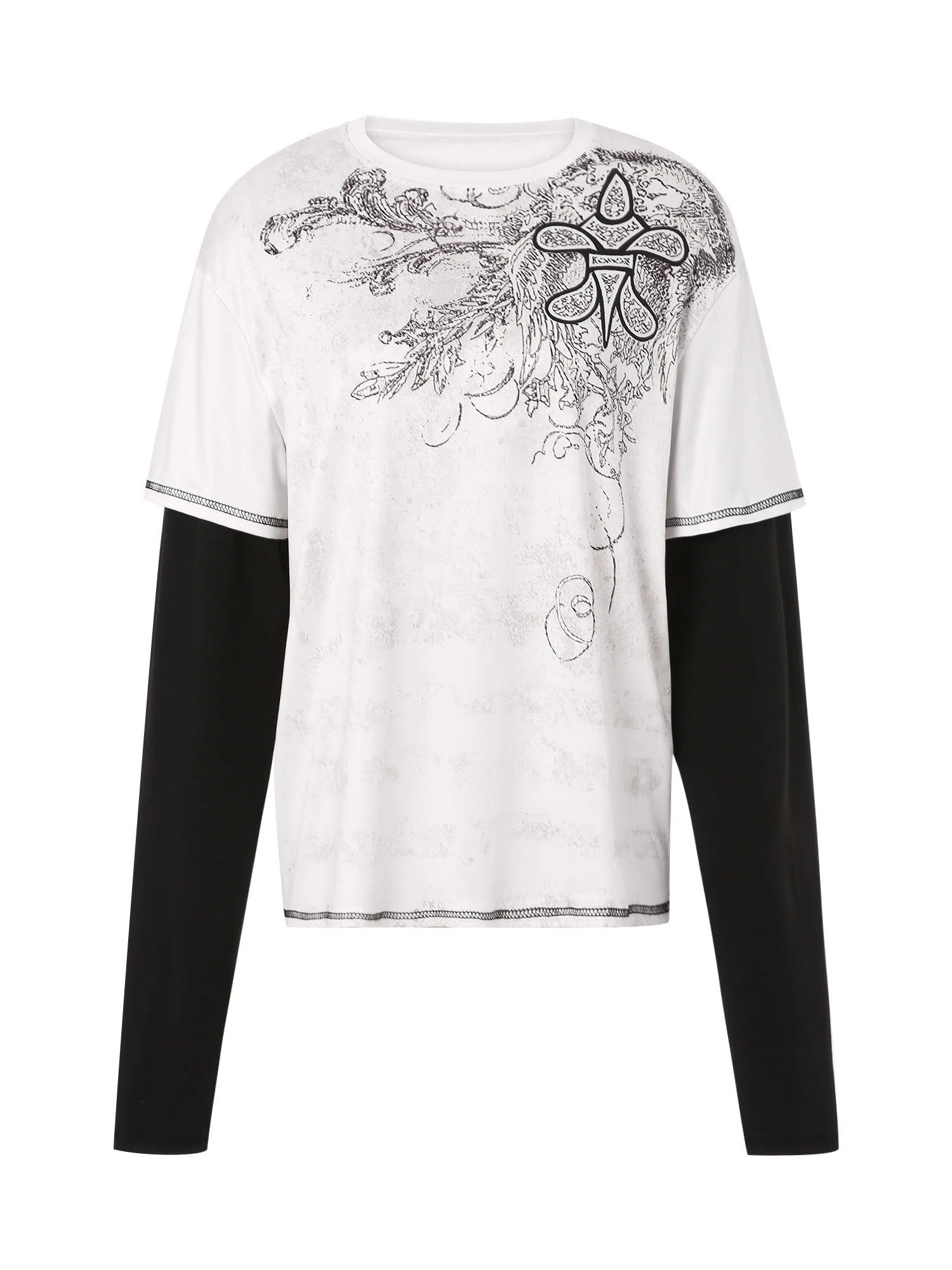 

Women Y2K Graphic Long Sleeve Tees Shirts Vintage Gothic Punk Cross Floral Skeleton Wings Print Blouse Fairy Grunge Pullover