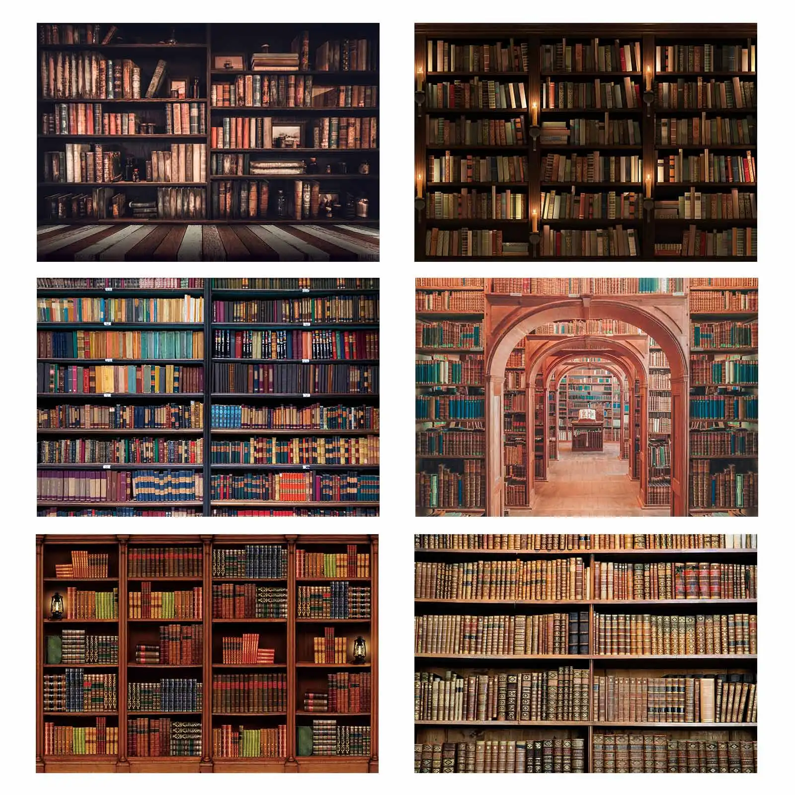 

Allenjoy Classical Bookshelf Backdrop Library Bookcase Wooden Floor Decoration Wallpaper Study Child Portrait Photo Background