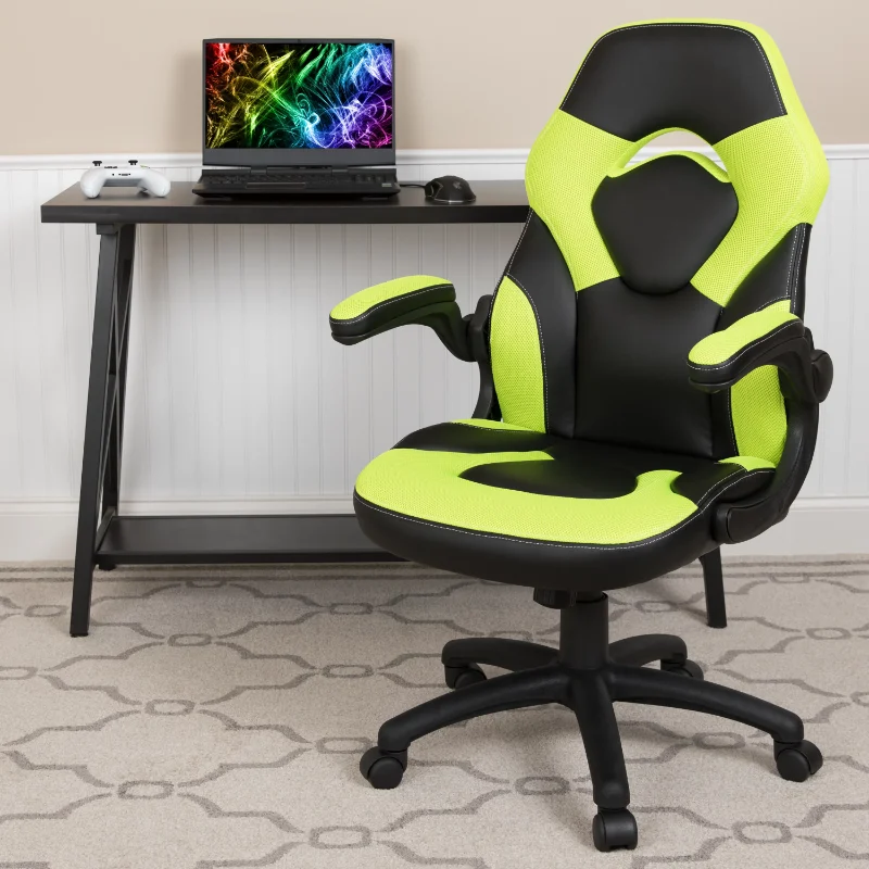 

Игровой стул Flash Furniture X10, гоночный офисный эргономичный компьютерный регулируемый вращающийся стул для ПК с откидными ножками, неоновый G