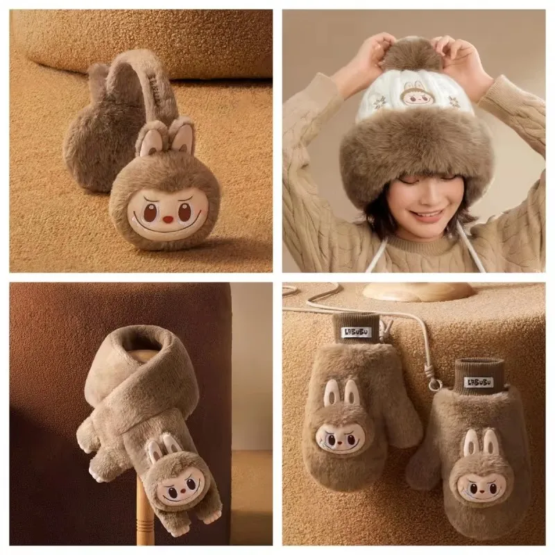 Labubu теплая серия шарф шапка перчатки пушистые наушники милая периферия зима
