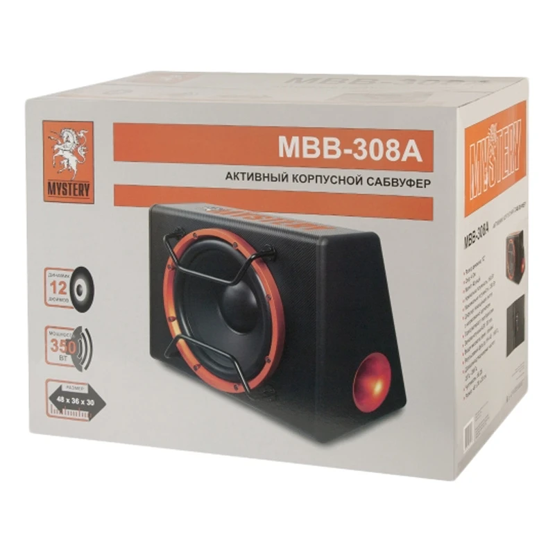 Сабвуфер автомобильный MYSTERY MBB-308A (350 Вт 86 дБ 4 Ом 20-200 Гц ферритовый магнит защита от