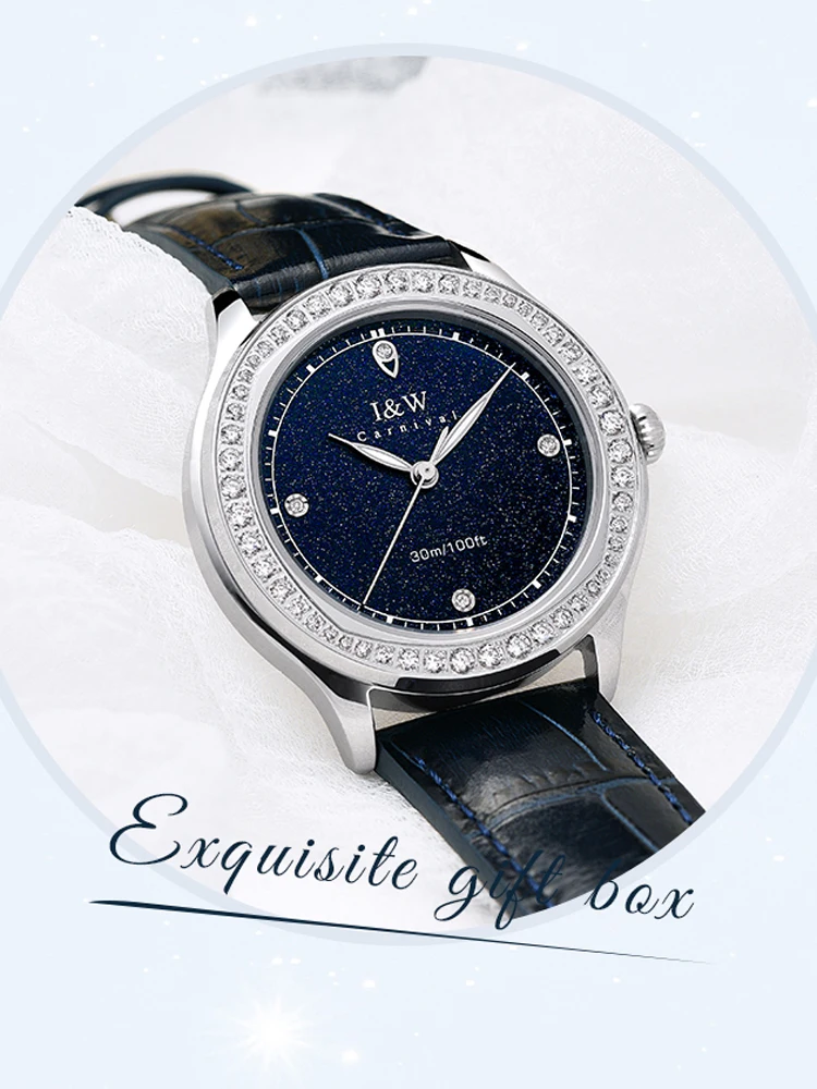 New IW Quartz Wristwatches for Wommen Luxury Rhinestones Starry Sky Dial Fashion Watches High-quality Leather Strap reloj mujer