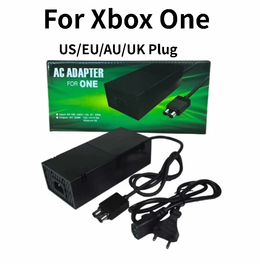 Фото Зарядное устройство для Xbox One, блок питания для консоли, адаптер переменного тока с кабелем питания, штекер US/EU/AU/UK, 12В 110В-220В, заменяемое зарядное устройство. №1