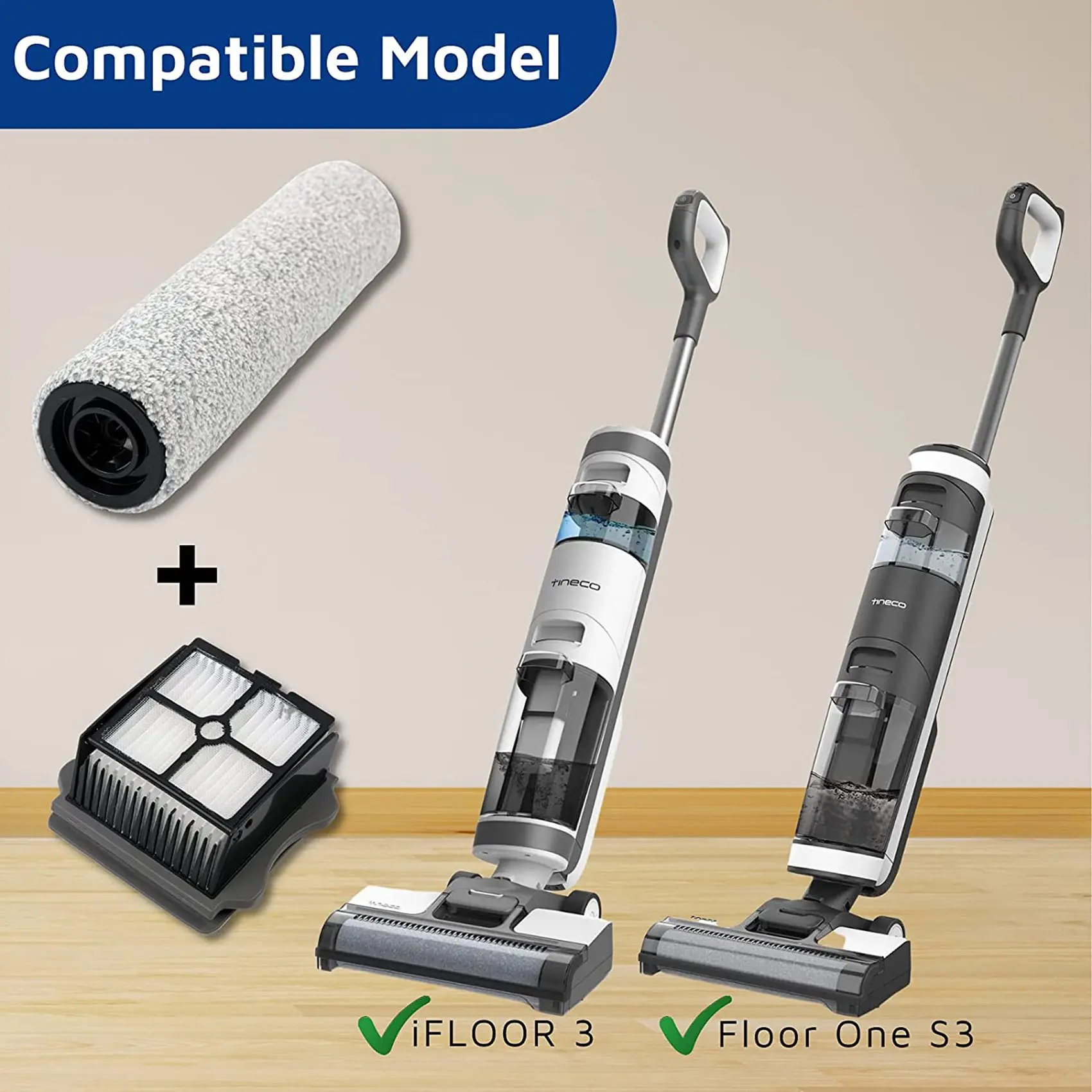 

Replacement Roller Brush and Filter Kit Compatible for Tineco Floor One S3 and IFloor 3 Cordless Wet Dry Vacuum