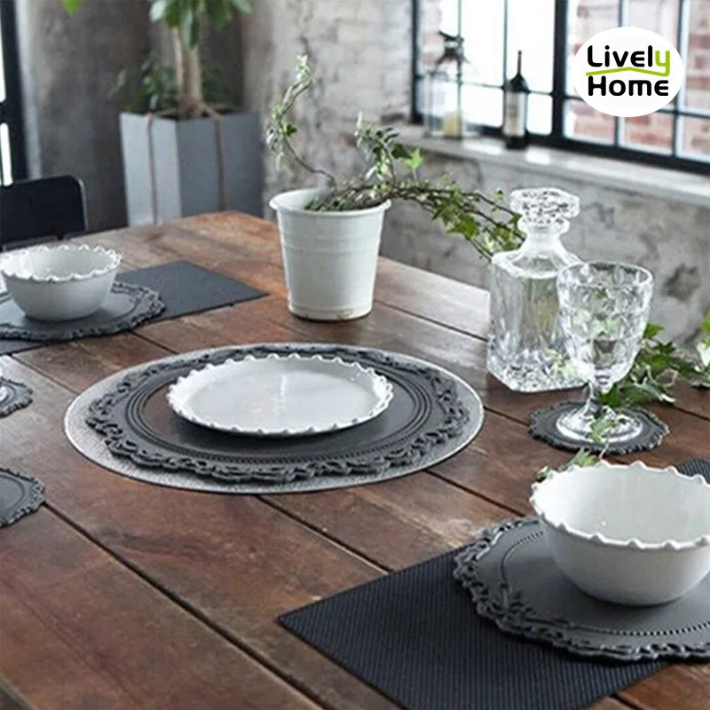 Силиконовая подложка круглая посуда с цветами коврик для завтрака 34 см