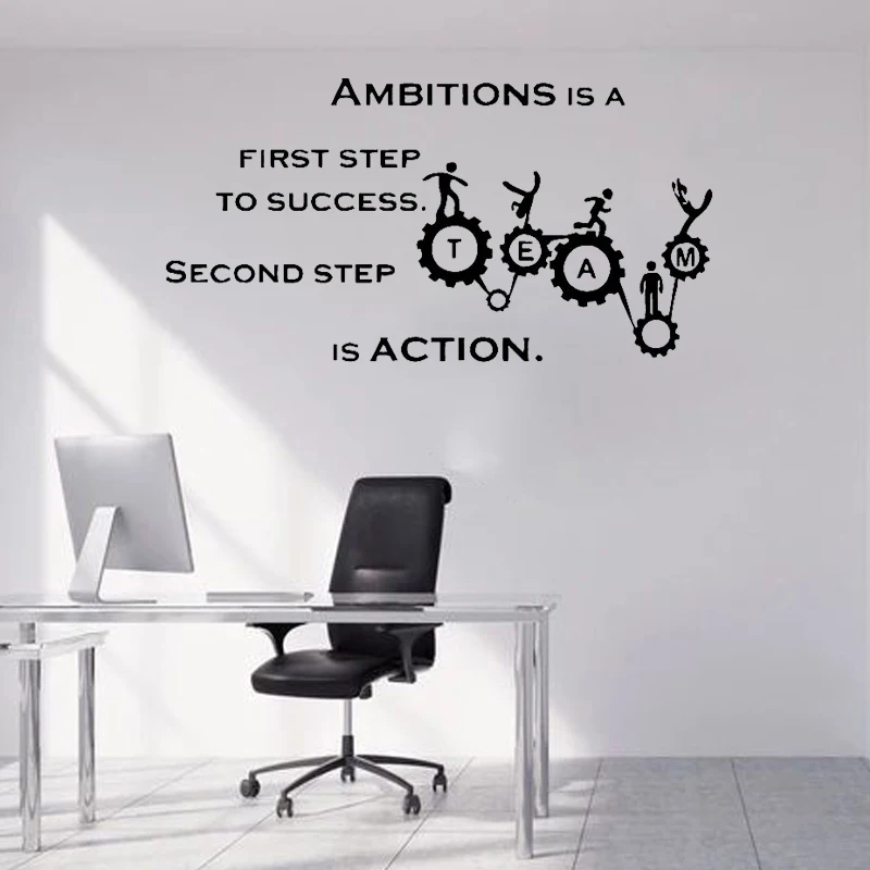 

Unique Office Motivational Wall Stickers The Key To Success Is Action Art Mural Company Decoration Vinyl Decal Teamwork Poster