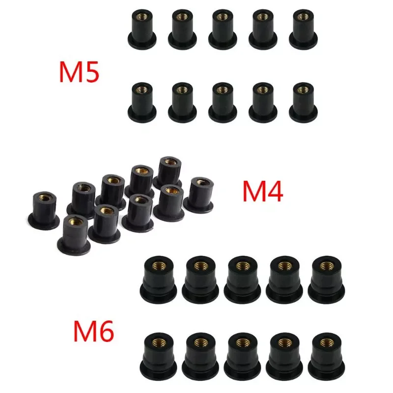 

M4/M5/M6 Rubber Well Nuts Blind Fastener Windscreen Windshield Fairing Cowl Fastener Accessories for Motorcycle