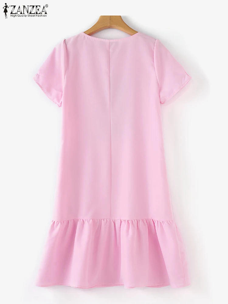 Платье ZANZEA женское ТРАПЕЦИЕВИДНОЕ до колена однотонное Элегантное повседневное