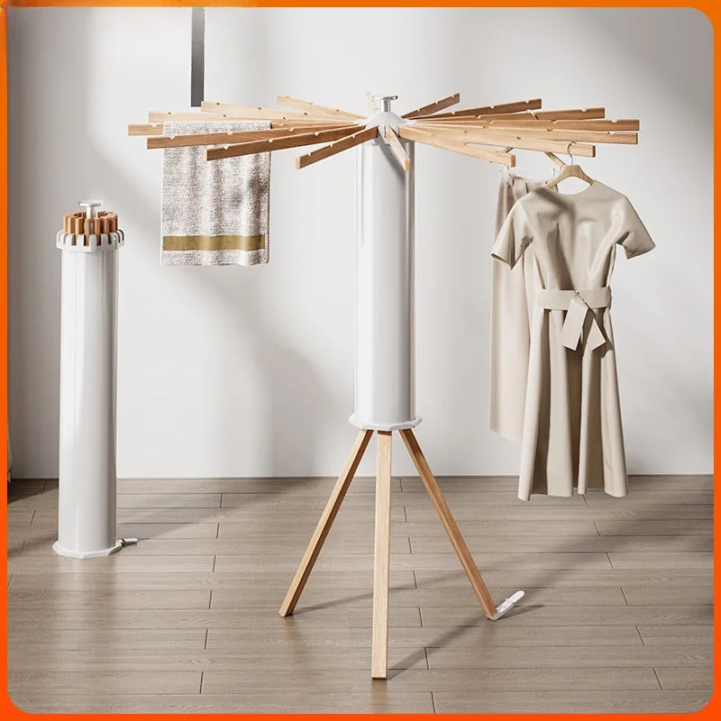 

Modern minimalist floor drying folding balcony bedroom outdoor solid wood hidden drying rack artifact hanger ganchos para ropa