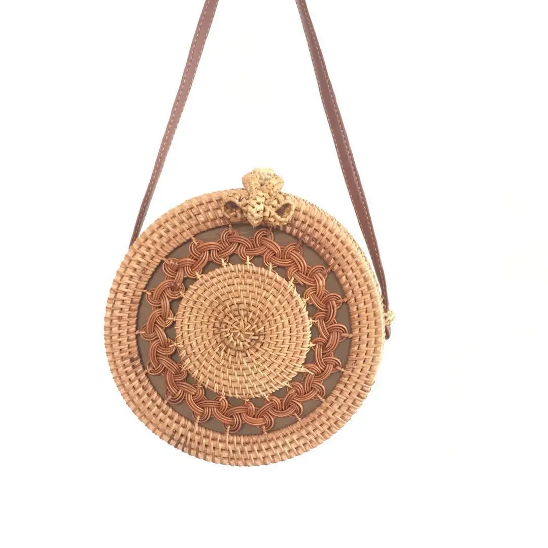 

Bowknot Rattan Bags for Women 2022 Hand-made Woven Round Tote Bag Female Shoulder Messenger Bag Girl Handbag Summer Beach Bag
