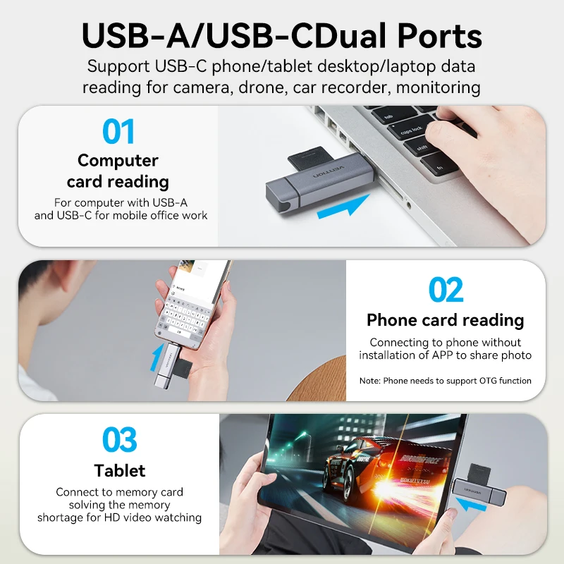 Устройство для чтения SD-карт Vention кард-ридер USB 3 0 & Type C SD Micro TF ПК ноутбука