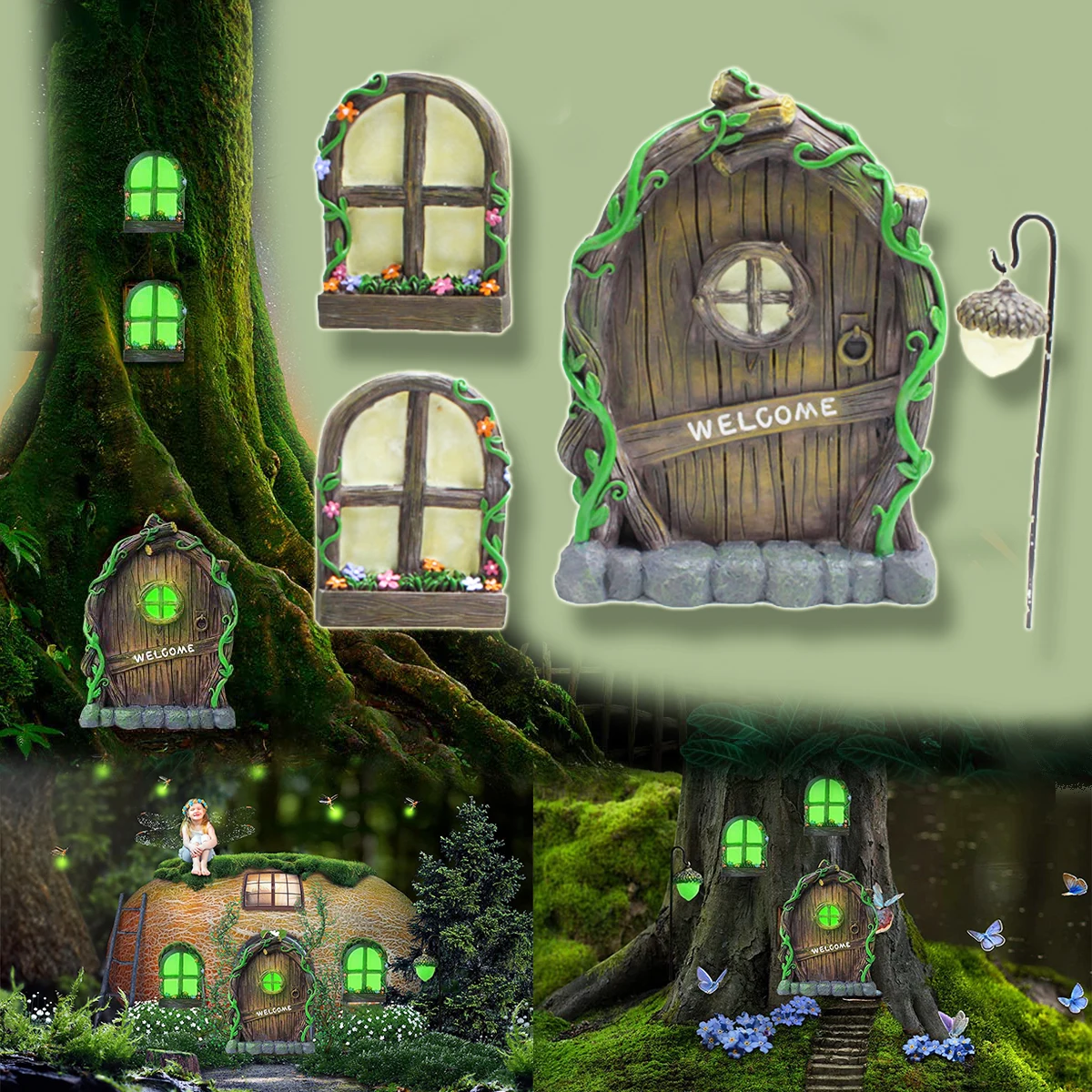 Estatua de jardín en miniatura, Gnomo de hadas, puerta de la ventana del hogar que brilla en la oscuridad, decoración al aire libre, árbol, Hugger, elfo, patio del hogar, figuritas de arte