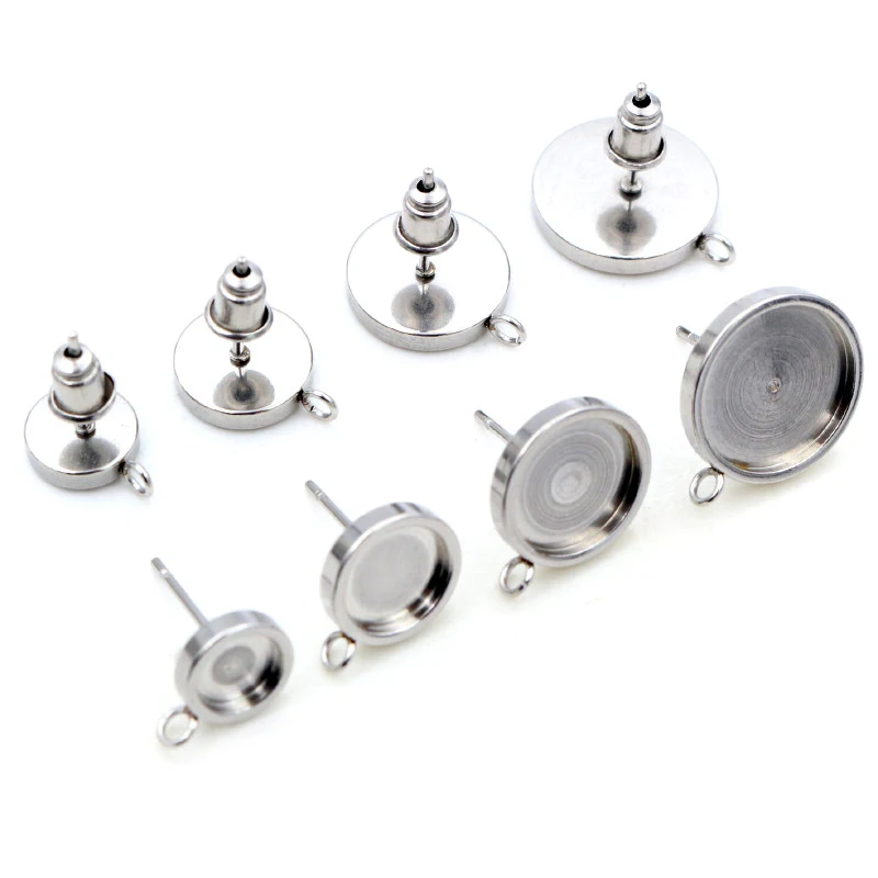 

10pcs 6 8 10 12mm Thicken Stainless Steel Earring Studs,Earrings Blank Base,Fit 6-12mm Glass Cabochons DIY Jewelry Accessories