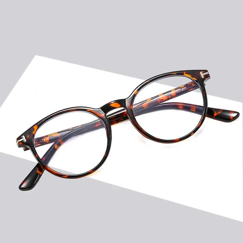 

NatuweCo Round Optical Frame Prescription Eyeglasses Myopia Hyperopia Customized Lenses Eyewear Leopard Black Transparent