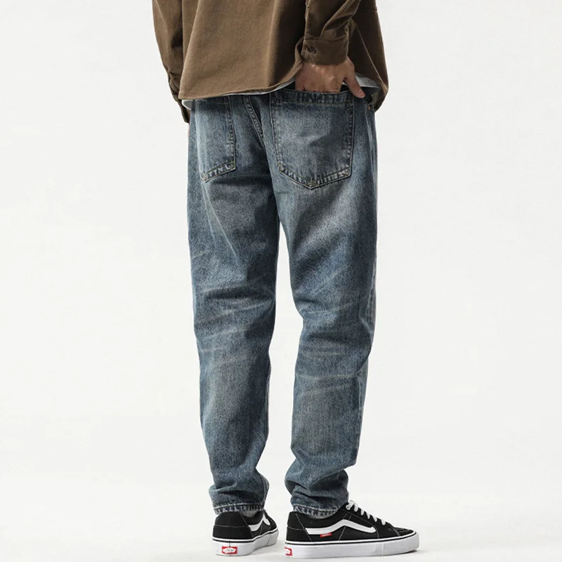 Streetwear Men 2022 New Pattern Vintage Recreational Blue Jeans Men Loose Straight Cylinder Wide Leg Jeans Autumn Female Trend
