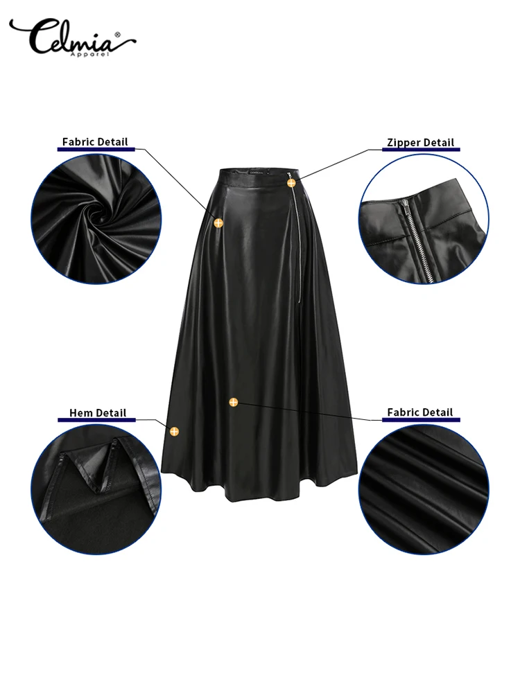 Женские элегантные юбки Celmia из искусственной кожи модные макси-юбки с высокой