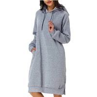 autumn and winter hooded pocket dress bottoming shirt mid length casual sweater womens clothing