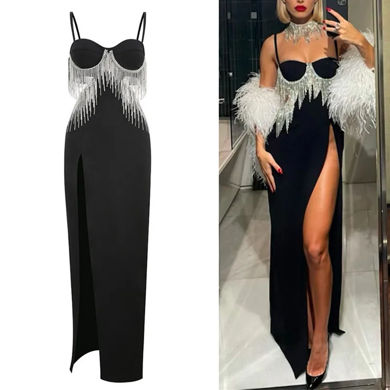 

Элегантное Длинное платье в пол с металлическими кисточками, женское вечернее сексуальное облегающее длинное платье макси с открытой спиной для вечеринки