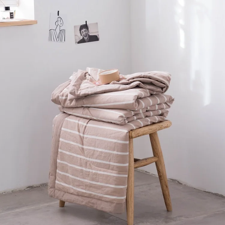 

Однотонное клетчатое полосатое выстиранное хлопковое удобное мягкое летнее прохладное одеяло, одинарное двойное одеяло с кондиционером, машинная стирка