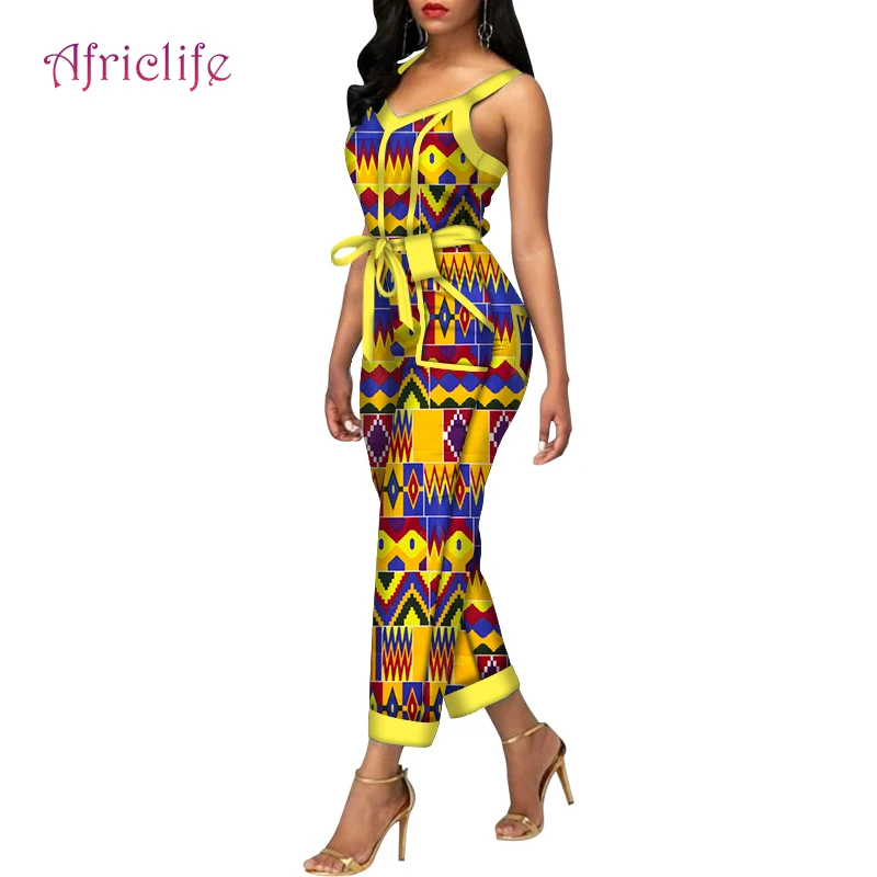 African Jumpsuit for Women High Waist with Two Pockets Fashion Patchwork One Pcs Lady Bodysuit  WY6358