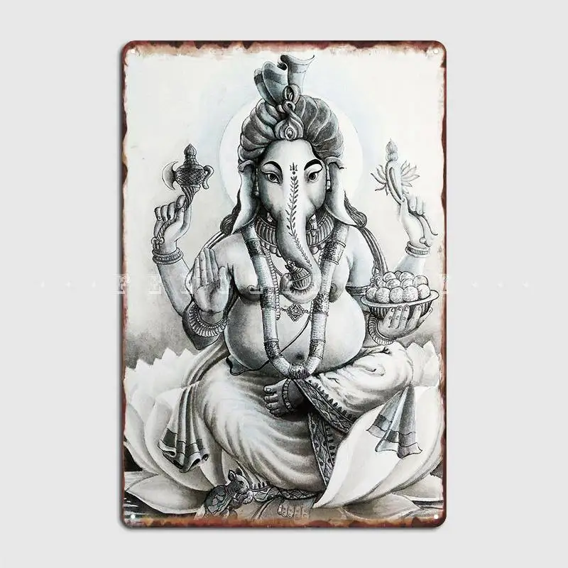 

Ganesha Monochrome Art Poster Metal Plaque Plaques Wall Classic Cinema Kitchen Tin Sign Poster