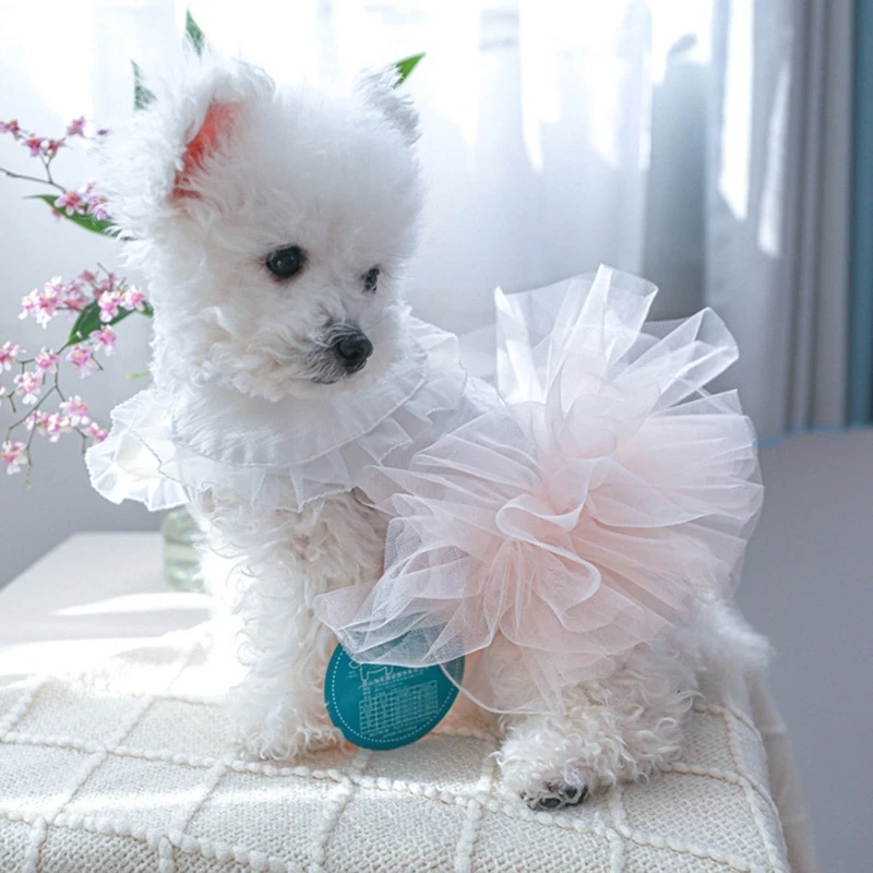 

Y9RE Summer Princess Dress Pet Cats Vest Dog Skirt Lace Tutu Dress for Dogs Pet Skirt with Pleated Collar Spring Clothing