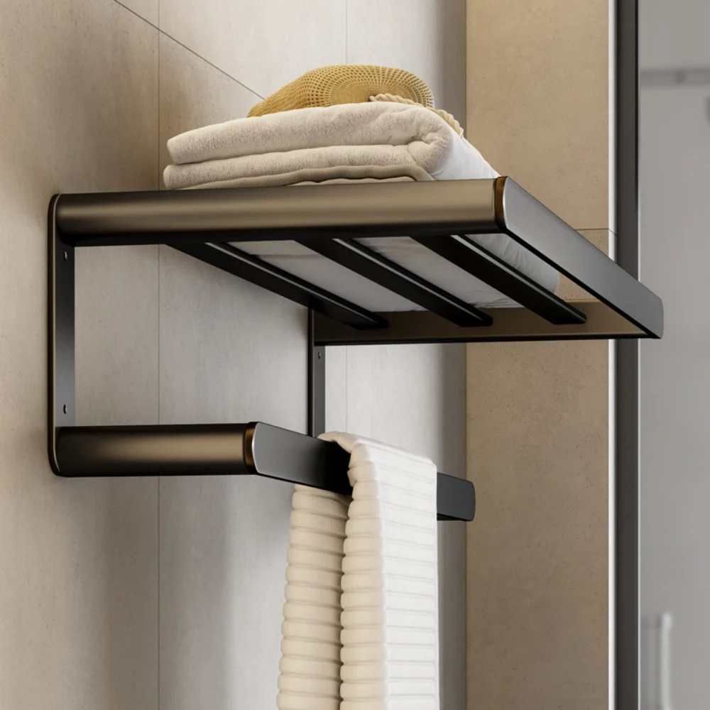 

50CM Bathroom Towel Rack Punch Free Towel Holder Shower Rack Bathroom Storage Shelf Toilet Towel Rod Home Organizer Accessories