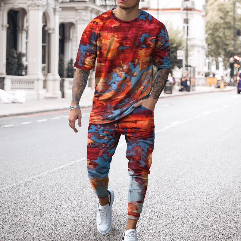 Summer Men Casual Trousers Set New Fashion Clothing Streetwear Tracksuits Male Vintage Outfits Luxury Design 2 Piece Suit