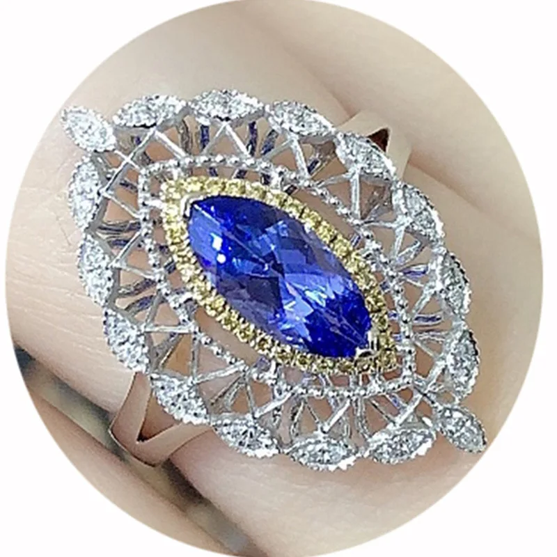 

Hyperbole Marquise Shaped Finger Ring for Lady Inlaid Blue Cubic Zirconia Elegant Women Ring Gift Party Fashion Jewelry